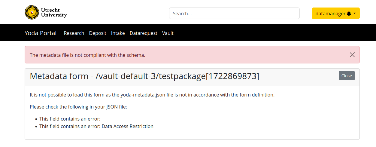 Vault module shows metadata validation errors